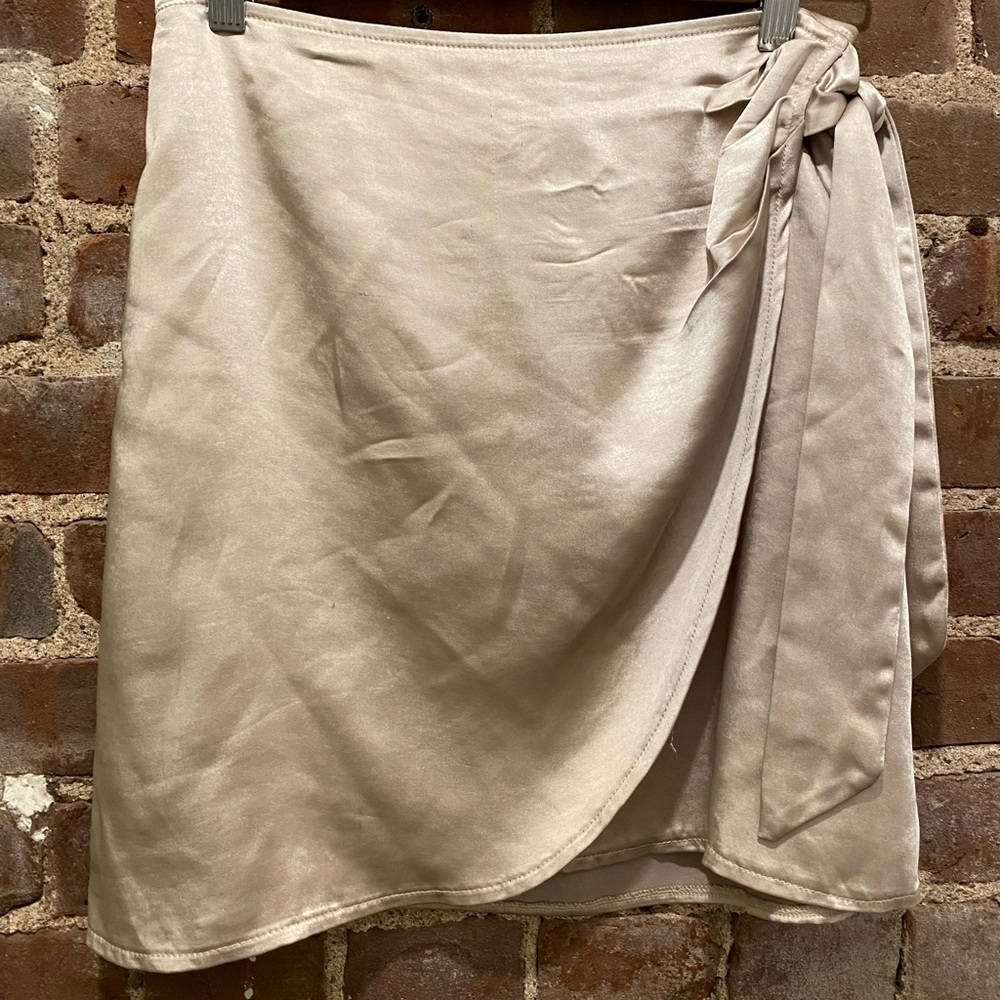 Champagne satin wrap mini skirt